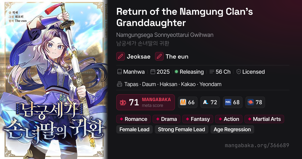 Return of the Namgung Clan's Granddaughter | Manhwa | MangaBaka
