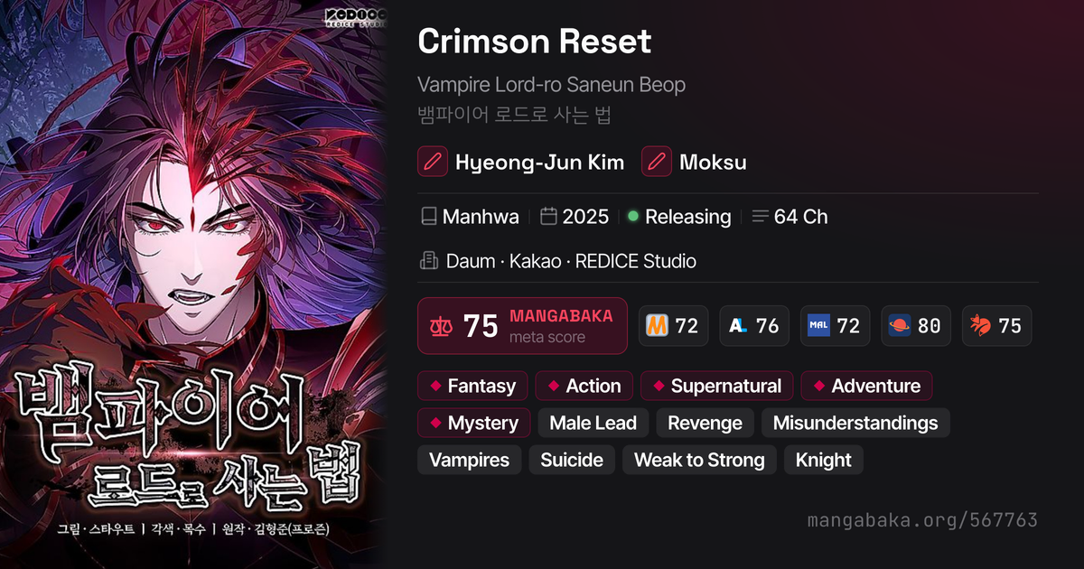 Crimson Reset (Vampire Lord-ro Saneun Beop) | Manhwa | MangaBaka