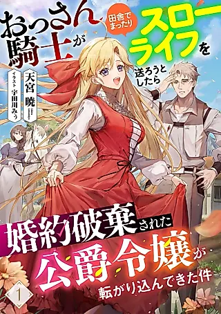 Cover image for the novel called Ossan Kishi ga Inaka de Mattari Slow Life wo Okurou to Shitara Konyaku Haki Sareta Koushaku Reijou ga Korogari Kondekita Ken