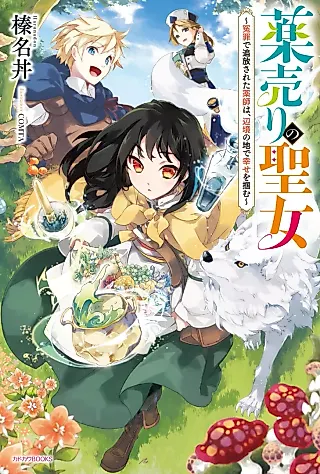 Cover image for the novel called Kusuri Uri no Seijo: Enzai de Tsuihousareta Kusushi wa, Henkyou no Chi de Shiawase wo Tsukamu