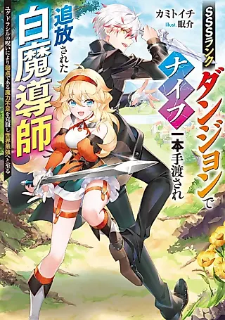 Cover image for the novel called SSS Rank Dungeon de Knife Ippon Tewatasare Tsuihou Sareta Shiro Madoushi: Yggdrasil no Noroi ni yori Jakuten de aru Maryoku Fusoku wo Kokufuku-shi Sekai Saikyou e to Itaru