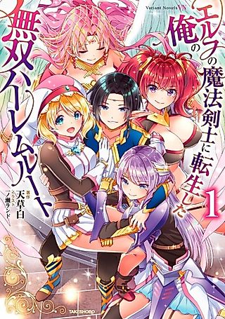 Cover image for the novel called Elf no Mahou Kenshi ni Tensei shita Ore no Musou Harem Route