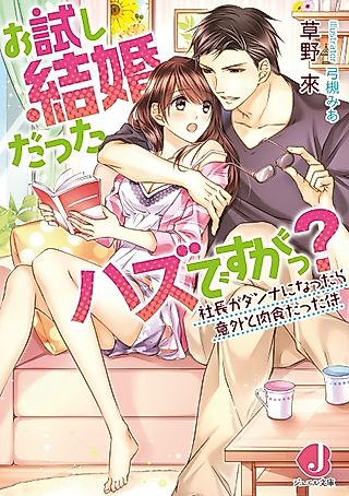 Cover image for the novel called Otameshi Kekkon datta Hazu desu ga? Shachou ga Danna ni Nattara Igai to Nikushoku Datta Ken