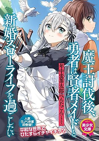 Cover image for the novel called Maou Toubatsugo, Yuusha wa Kenja Maid to Shinkon Slow Life wo Sugoshitai
